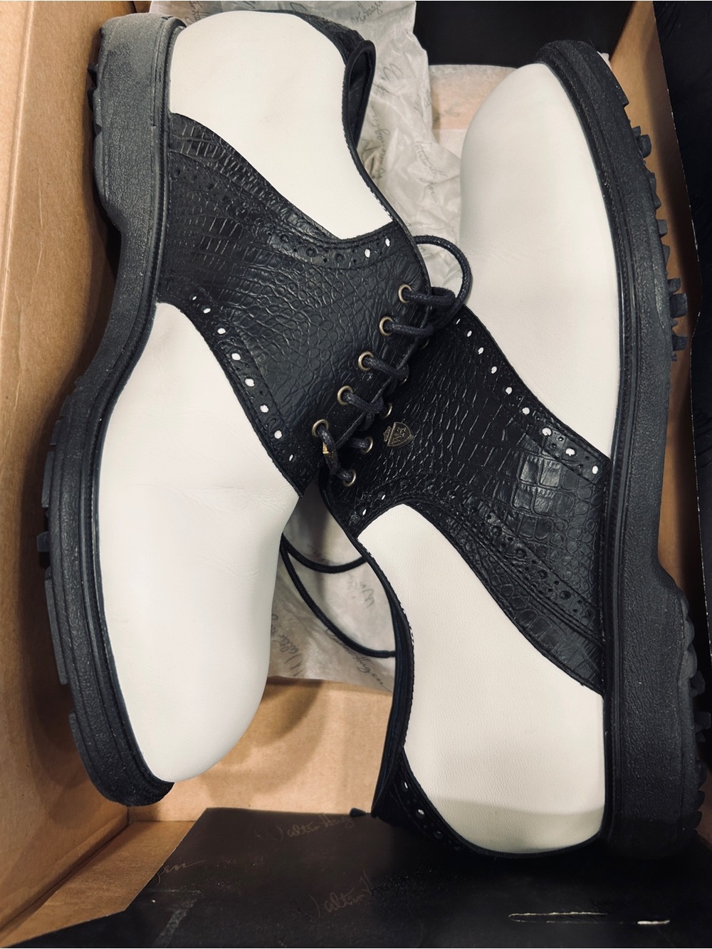 Walter Hagen Black & White Two-Tone Saddle Oxford Golf Shoes NWT SZ 10.5
